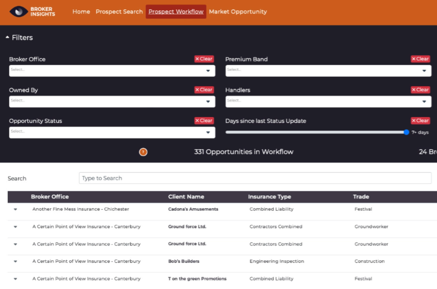 NEW! Client name visibility - Improving broker and insurer interaction 3 prospect workflow screenshot